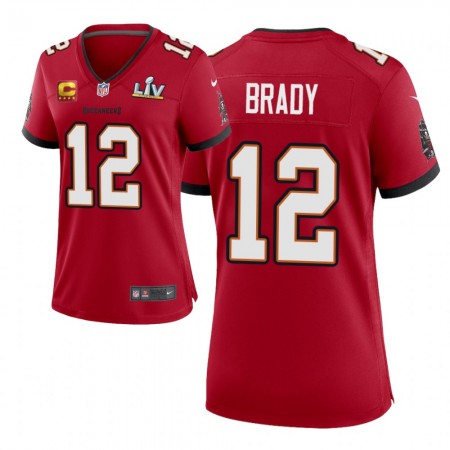 Damen Tampa Bay Buccaneers Trikot Tom Brady 12 Nike Rot 2021 Super Bowl LV Captain Patch